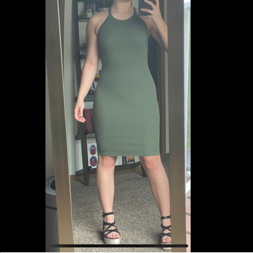 SOLD ❤️‍🔥 Army green open back ribbed bodycon dress 🖤